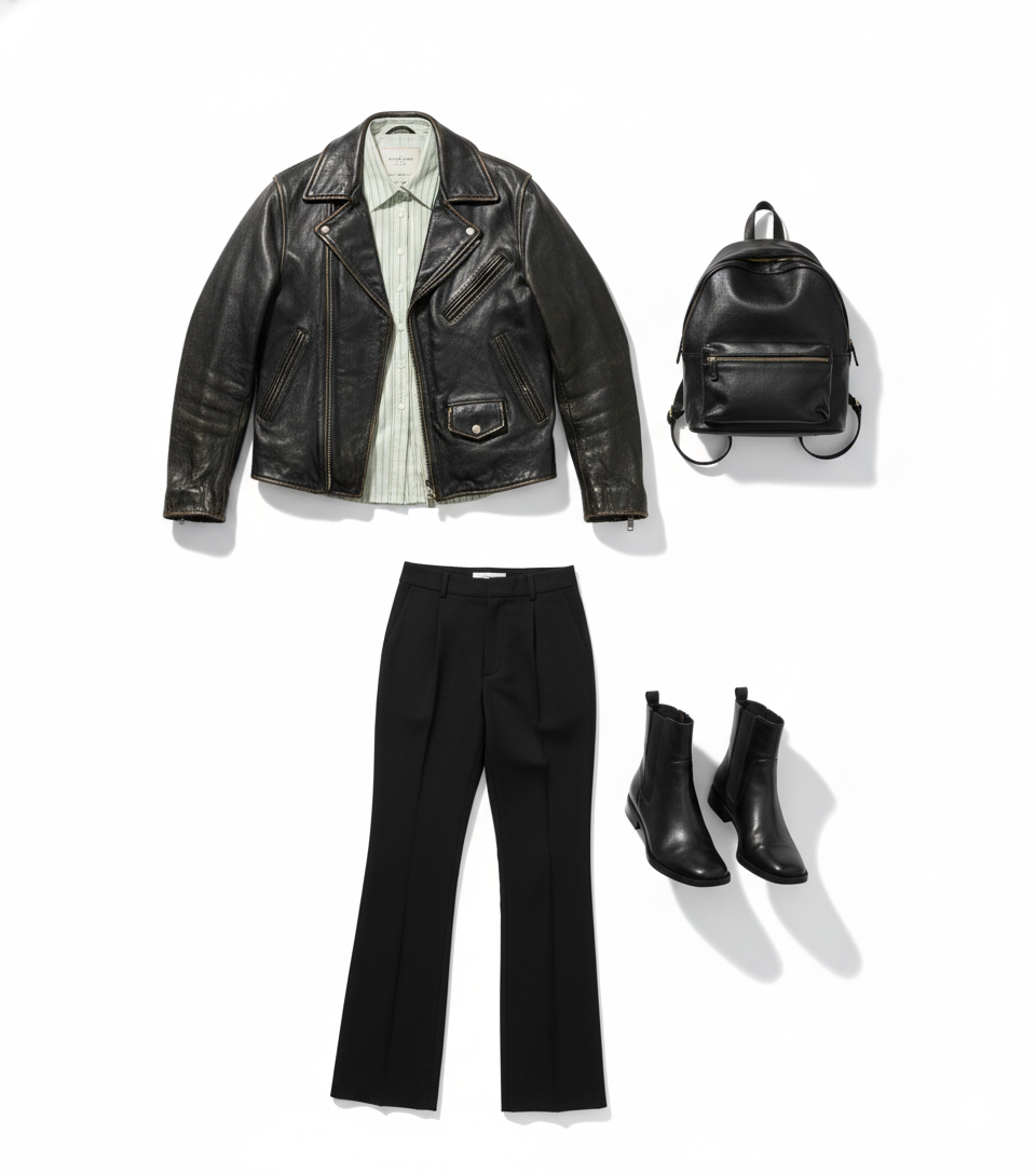 Tailored edge with biker precision outfit