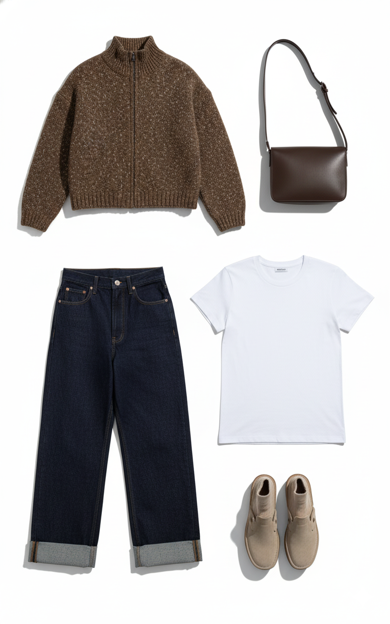 Knitwear essentials with dark denim outfit