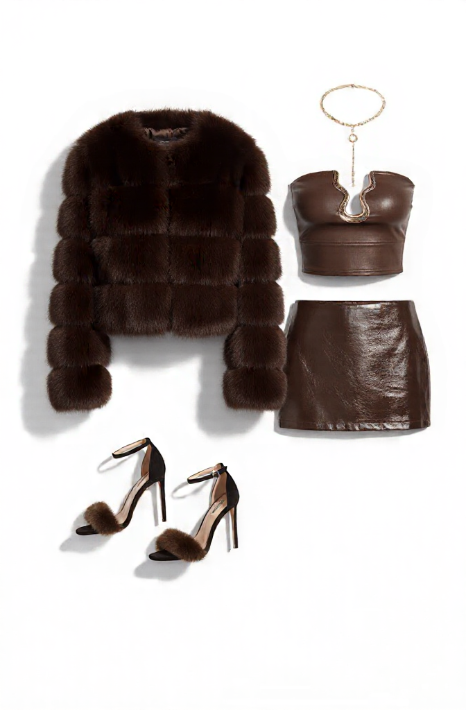 Chocolate City Glam outfit with leather top and fur jacket