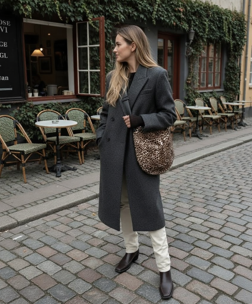 Crisp neutrals, soft layers, and a pop of pattern — the ultimate city look for cold days